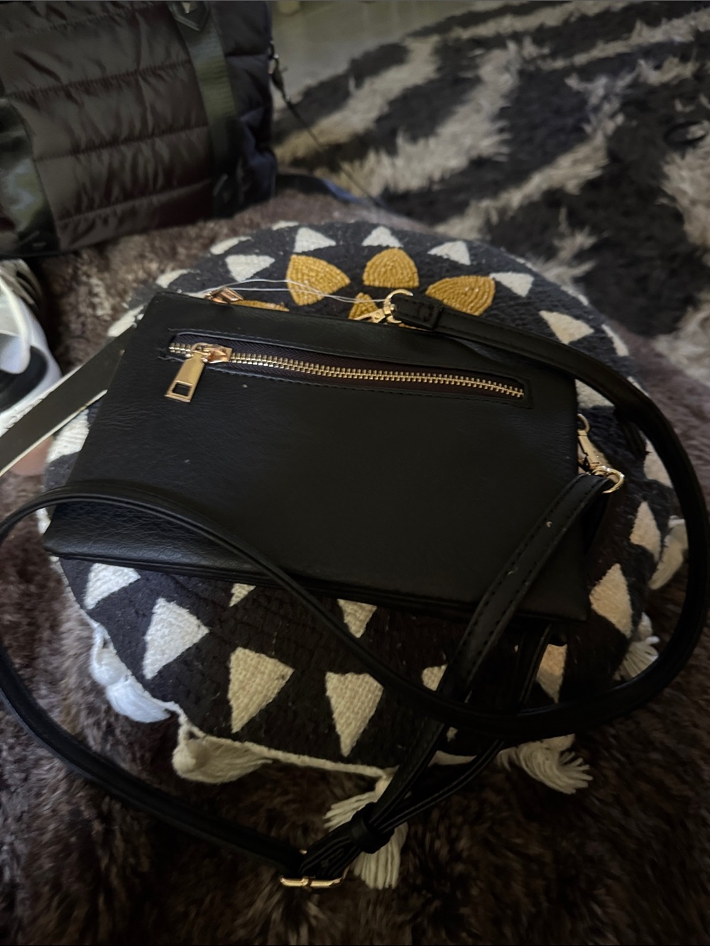 Sleek Black Crossbody with Gold Hardware